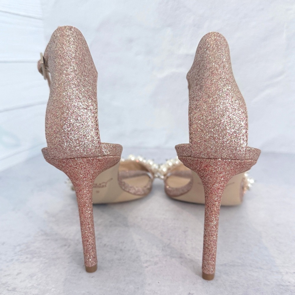Jewel Badgley Mischka Lassie Rose Gold Glitter Pearl Stiletto Heels Size 9 - Picture 5 of 16